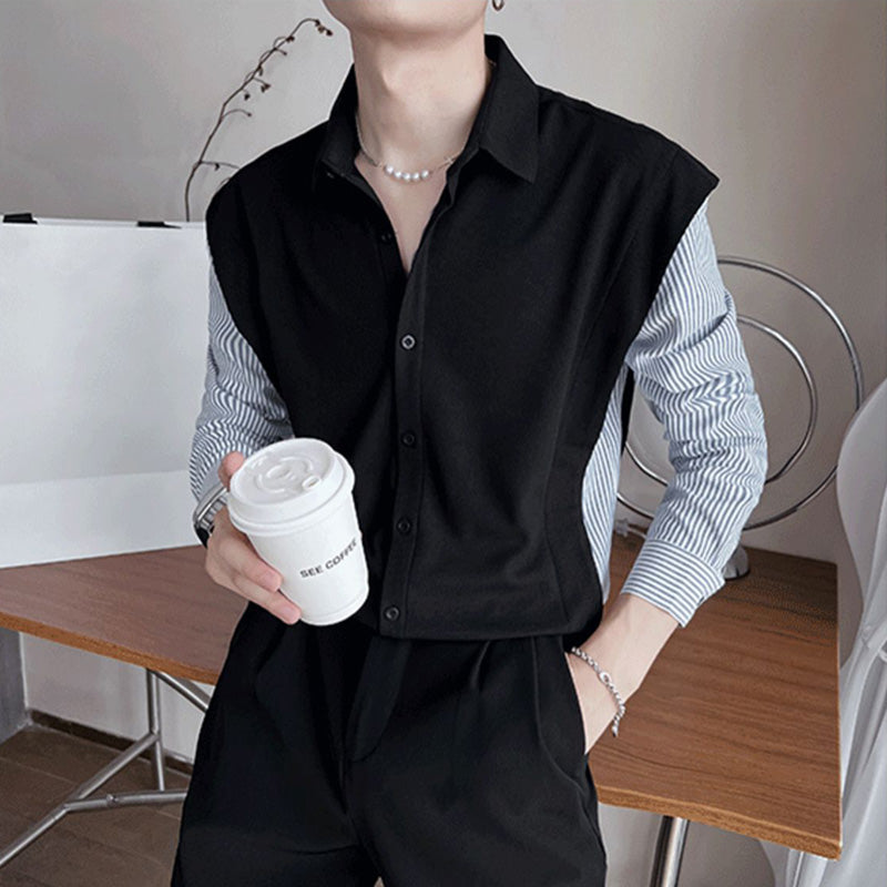 Men's Casual Loose Striped Shirt Sweater Vest Cardigan Jacket
