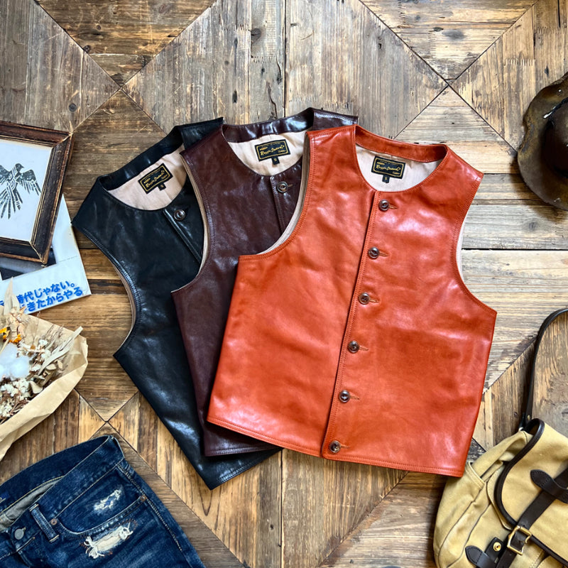 Men's Vegetable Tanned Cowhide Round Neck Leather Vest