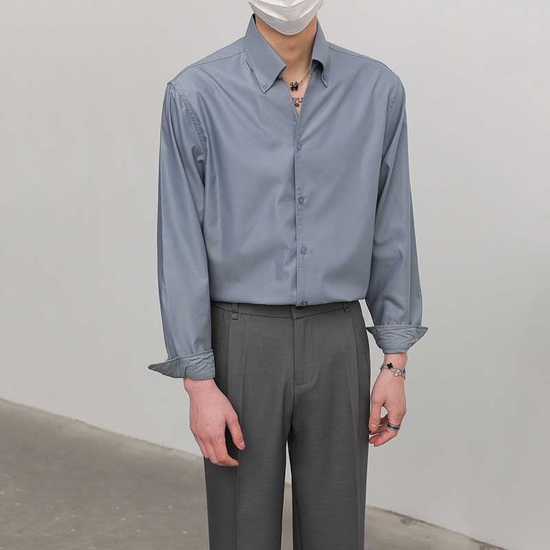 Slim Fit Solid Color Pointed Collar Shirt