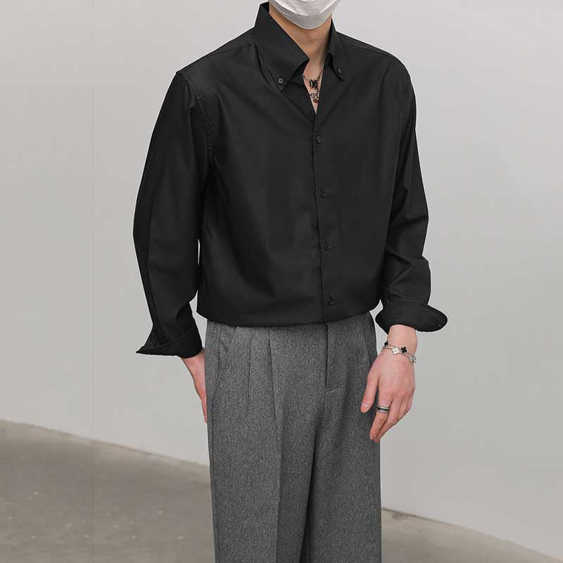 Slim Fit Solid Color Pointed Collar Shirt