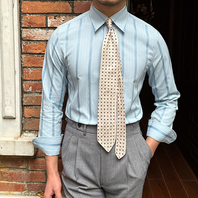 Men's Slim Fit Long Sleeve Peak Collar Business Shirt