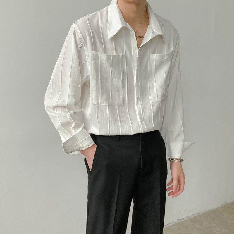 Men's Lapel Solid Color Casual Long Sleeve Shirt