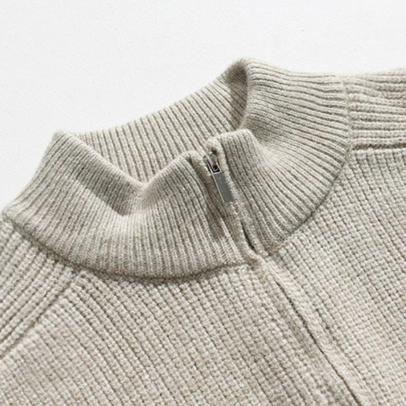 Loose Stand Collar Zip Knit Cardigan
