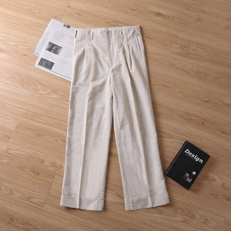 Breathable High Waist Wide Leg Straight Casual Trousers