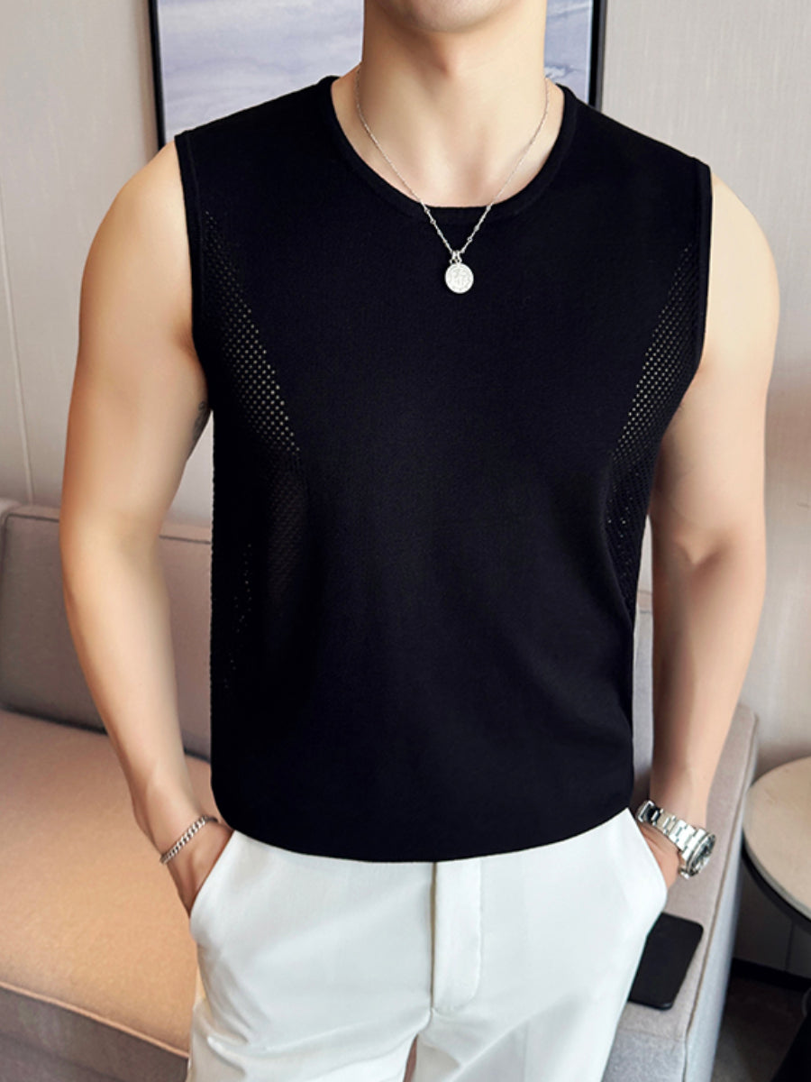 Ice Silk Hollow Knit Sleeveless Vest