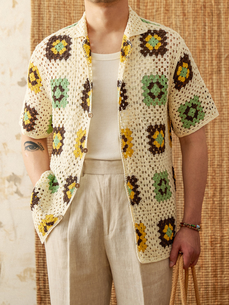 Knitted Cuban Collar Beach Casual Loose Cardigan
