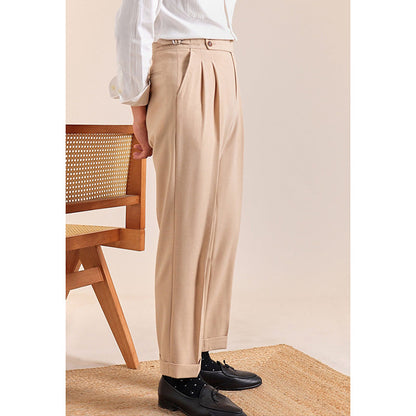 Summer Breathable Italian Double Pleated Naples Straight Trousers