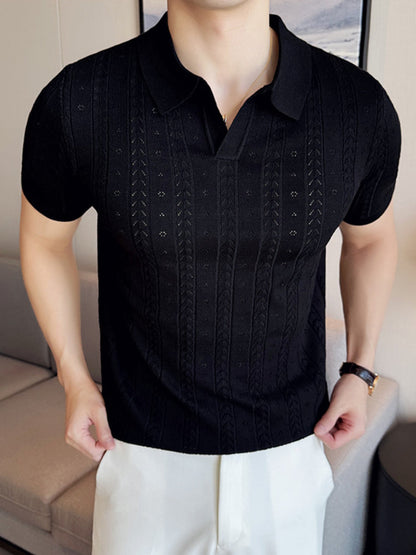 Thin Ice Silk Hollow Knit Polo Shirt