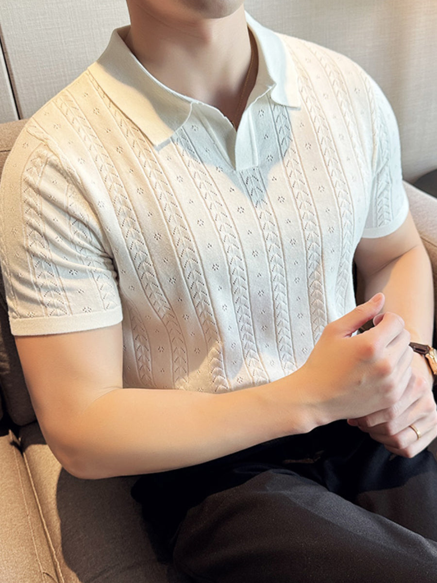 Thin Ice Silk Hollow Knit Polo Shirt