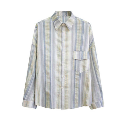 Men's Loose Striped Casual Long Sleeve Shirt
