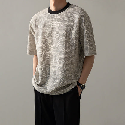 Collarless Knitted Casual T-shirt
