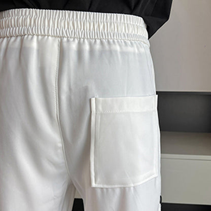 Men's Casual Straight Sports Button-down Nine-point Loose Vertical Pattern Pants