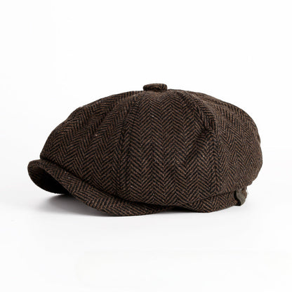Wool Round Short Brim Octagonal Beret
