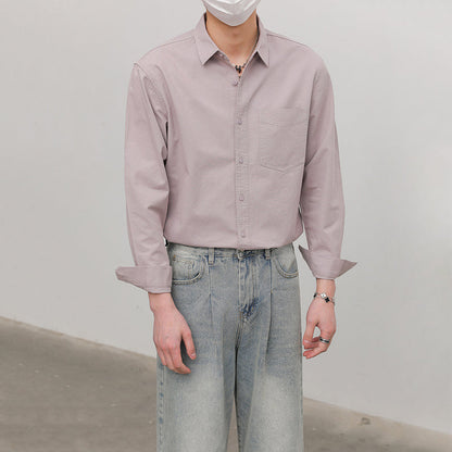 Solid Color Pointed Collar Casual Cotton Shirt