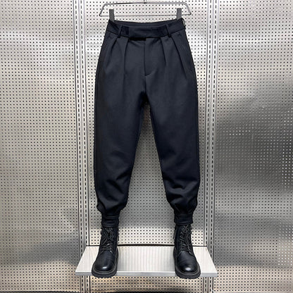 Mens Harem Velvet  Pants High Waist Baggy Leisure Trousers with Pockets Botton