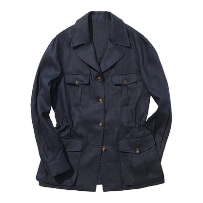 POLO Collar Unstructured Linen Solid American Jacket