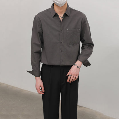 Solid Color Pointed Collar Casual Cotton Shirt