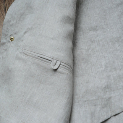 Summer 100% Linen Herringbone Unstructured Waist Trench jacket