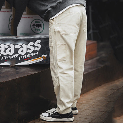 Mens Vintage Straight-leg Multi-pocket Work Jeans