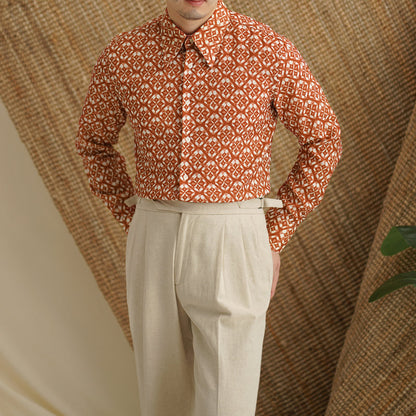 Men's Diamond-print Button-down Lightweight Shirt
