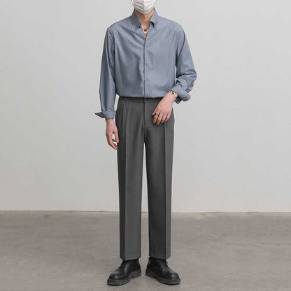 Slim Fit Solid Color Pointed Collar Shirt