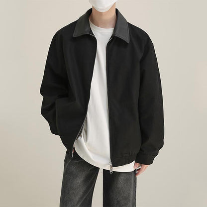 Men's Casual Retro PU Leather Collar Patchwork Jacket