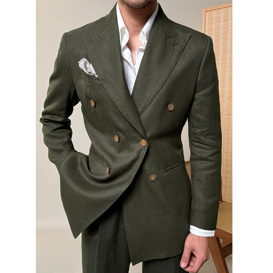 Summer 100% Linen Naples Peaked Lapel Casual Thin Blazer