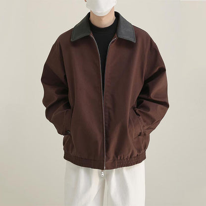 Men's Casual Retro PU Leather Collar Patchwork Jacket