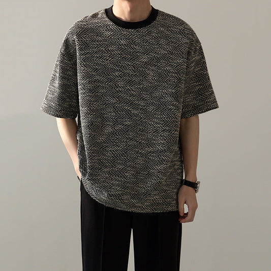 Collarless Knitted Casual T-shirt