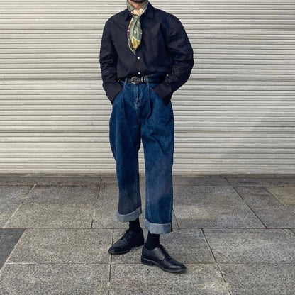 Men's Casual Retro Loose Straight Wide Leg Denim Trousers
