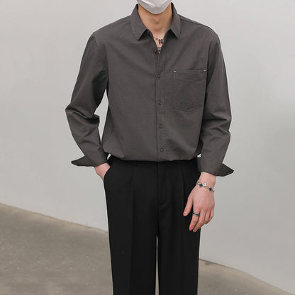 Solid Color Pointed Collar Casual Cotton Shirt