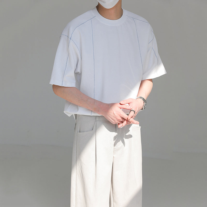 Round Neck Structured Clear Lines Loose T-shirt