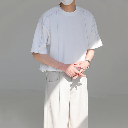 Round Neck Structured Clear Lines Loose T-shirt