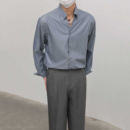 Slim Fit Solid Color Pointed Collar Shirt