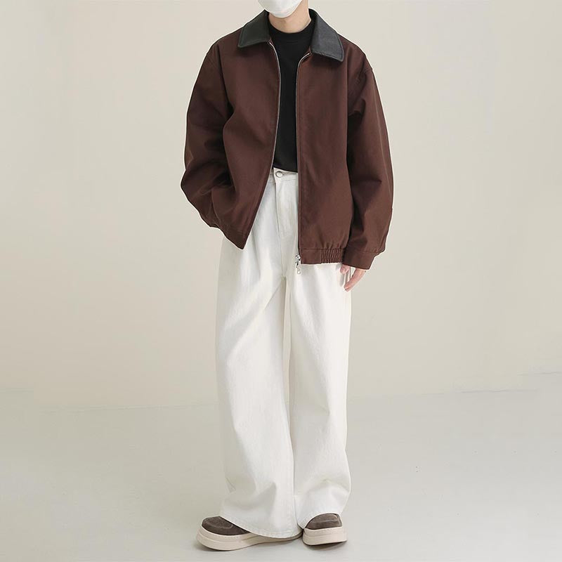 Men's Casual Retro PU Leather Collar Patchwork Jacket