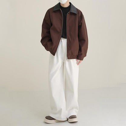 Men's Casual Retro PU Leather Collar Patchwork Jacket