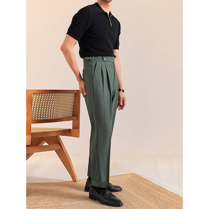 Summer Breathable Italian Double Pleated Naples Straight Trousers