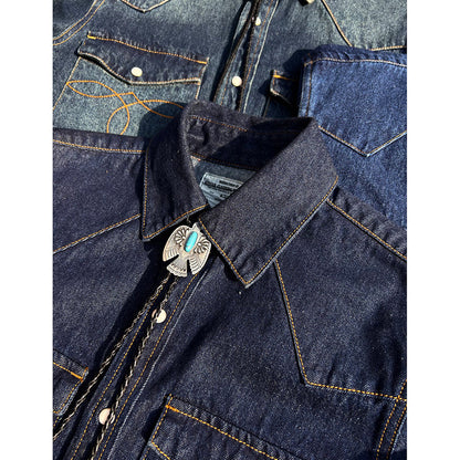Men's Western Denim  with Jewel Buttons Shirt