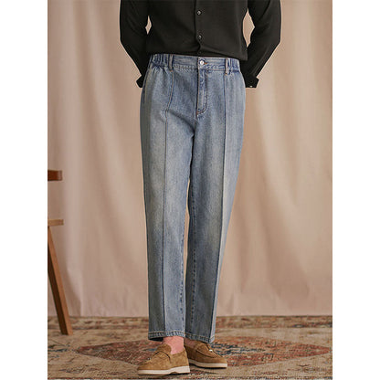 Mens Straight Casual British Business Elastic Waist Jeans