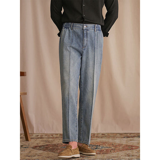 Mens Straight Casual British Business Elastic Waist Jeans