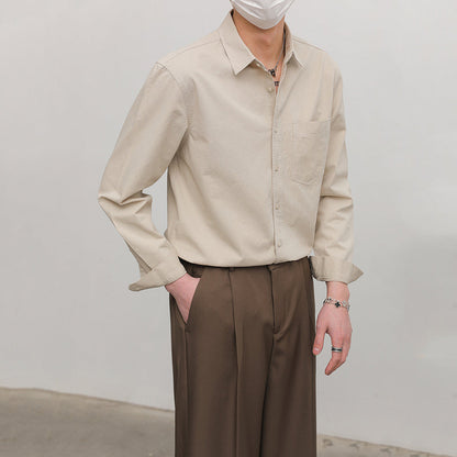 Solid Color Pointed Collar Casual Cotton Shirt