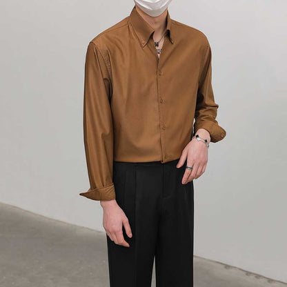 Slim Fit Solid Color Pointed Collar Shirt