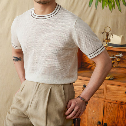 Contrast Color Round Neck Casual Hollow Shirt