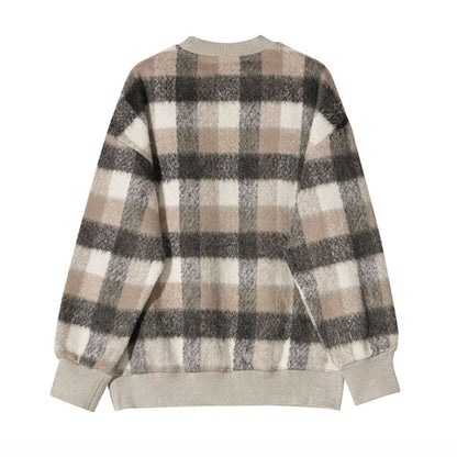 Men's Casual Plaid Color Block Round Neck Loose Sweatshirt