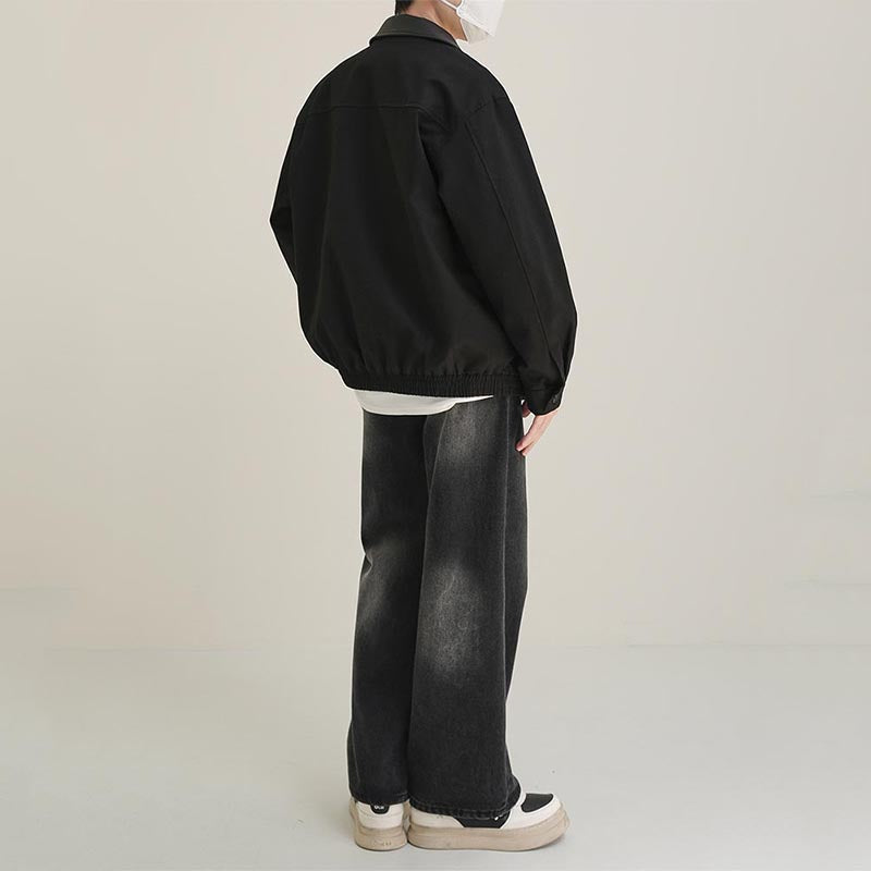 Men's Casual Retro PU Leather Collar Patchwork Jacket