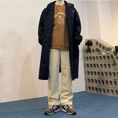 Loose Hooded Horn Button Casual Coat