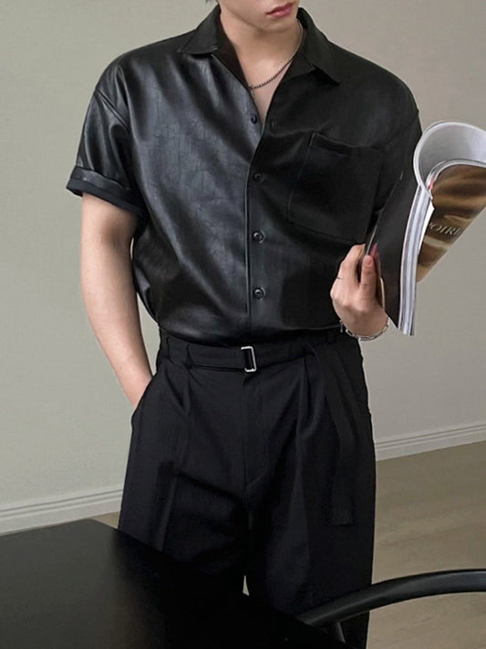 Loose Casual Commuter Lapel Leather Short Sleeves