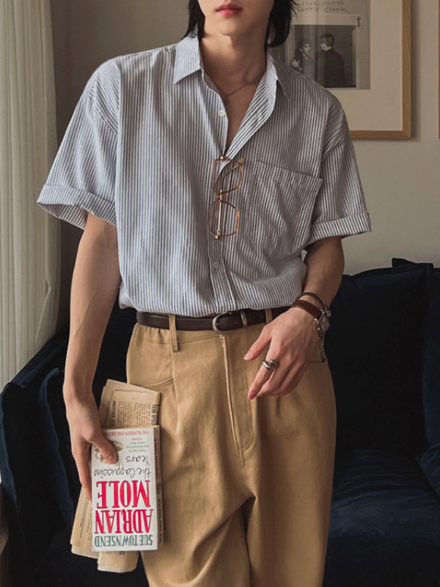 Japanese Retro Striped Loose Casual Shirt