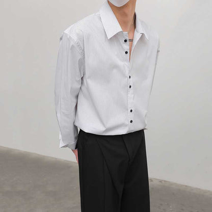 Loose Casual Lapel Pinstripe Shirt