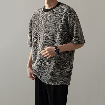Collarless Knitted Casual T-shirt